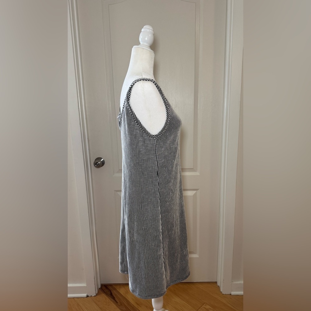 NWT Black White Striped Slip Dress Midi Nightgown Lounge, Small, Soft Stretch - Picture 2 of 7